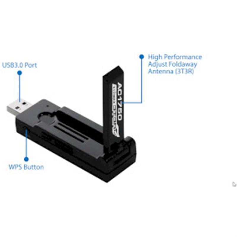 AC1750 Dual-Band Wi-Fi USB 3.0-adapter met 180 graden verstelbare antenne Zwart