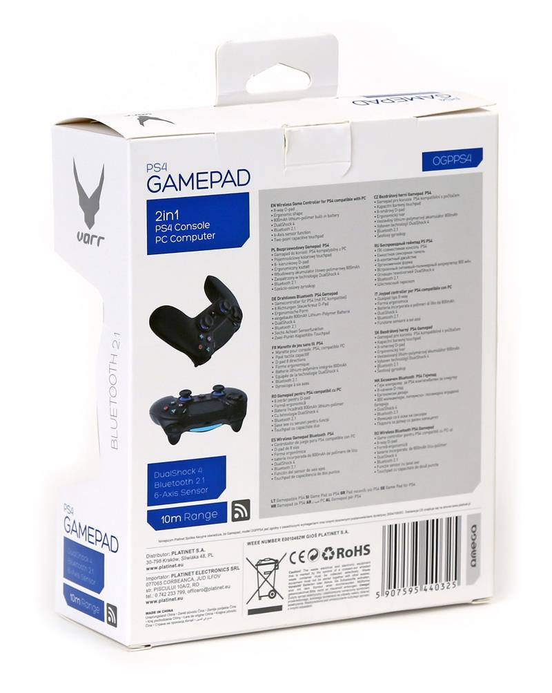 Varr OGPPS4 game controller Zwart Bluetooth Gamepad Analoog/digitaal PC, PlayStation 4