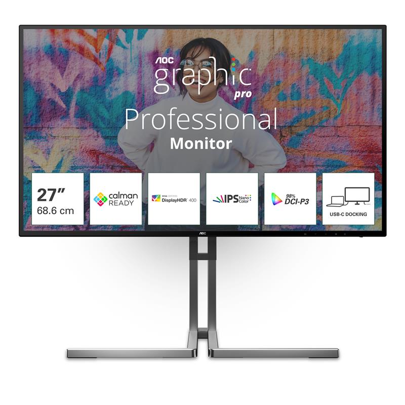 AOC U27U3CV computer monitor 68,6 cm (27"") 3840 x 2160 Pixels 4K Ultra HD LCD Zwart