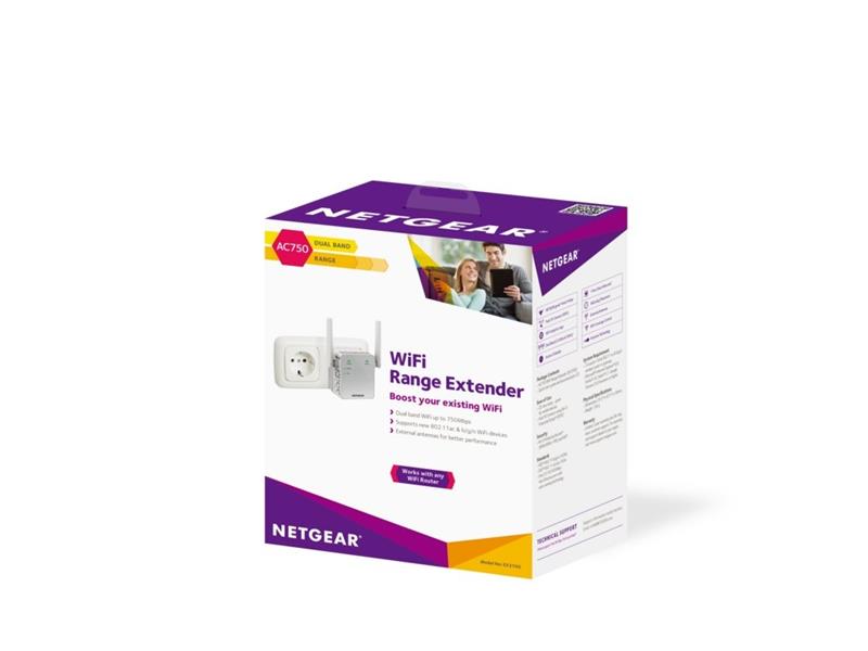 Netgear EX3700 WiFi Range Extender AC750, Dual-Band - 1 Fast Ethernet poort