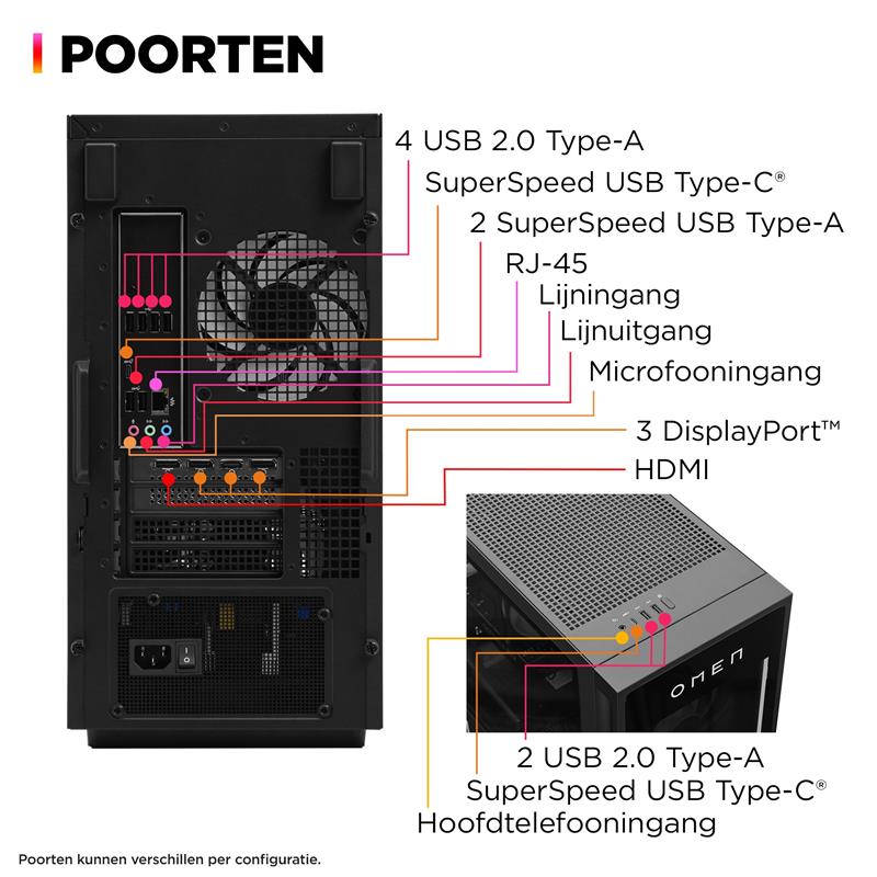 HP OMEN 35L GT16-0015nd PC AMD Ryzen™ 7 8700G 16 GB DDR5-SDRAM 1 TB SSD NVIDIA GeForce RTX 4060 Ti Windows 11 Home Tower Zwart