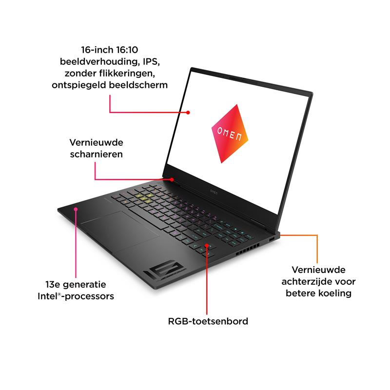 OMEN by HP 16-u0190nd Laptop 40,6 cm (16"") WQXGA Intel® Core™ i9 i9-13900HX 32 GB DDR5-SDRAM 1 TB SSD NVIDIA GeForce RTX 4070 Wi-Fi 6E (802.11ax) Win